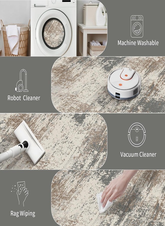 Ciicool 2x6 Washable Runner Rug, Modern Abstract Hallway Rugs Runner, Non-Slip Thin Accent Rug Lightweight Gray Brown Print Distressed Carpet for Laundry Entryway Bedroom Kitchen Bathroom Indoor - Image 4
