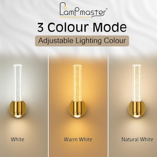 Lamp master Lampmaster Luxury Crystal Bubble Wall Light | Gold Finish LED Sconce with 3 Color Modes | Modern Up/Down Mount Wall Lamp for Interior Decoration, Living Room, Bedroom, Hall, Home Decor | Pack of 1 - Image 5
