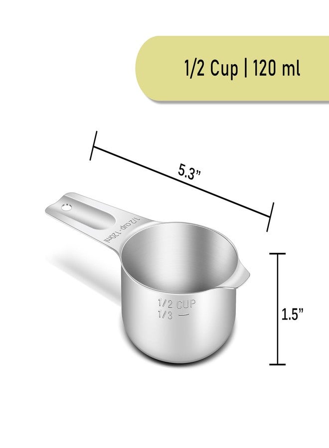 BERYLER 2PCS 1/2Cup (120ml, 4oz) Single Measuring Cup, Stainless Steel Measure Scoop, Metric and US Measurement, Heavy Duty, Dishwasher Safe - Image 2