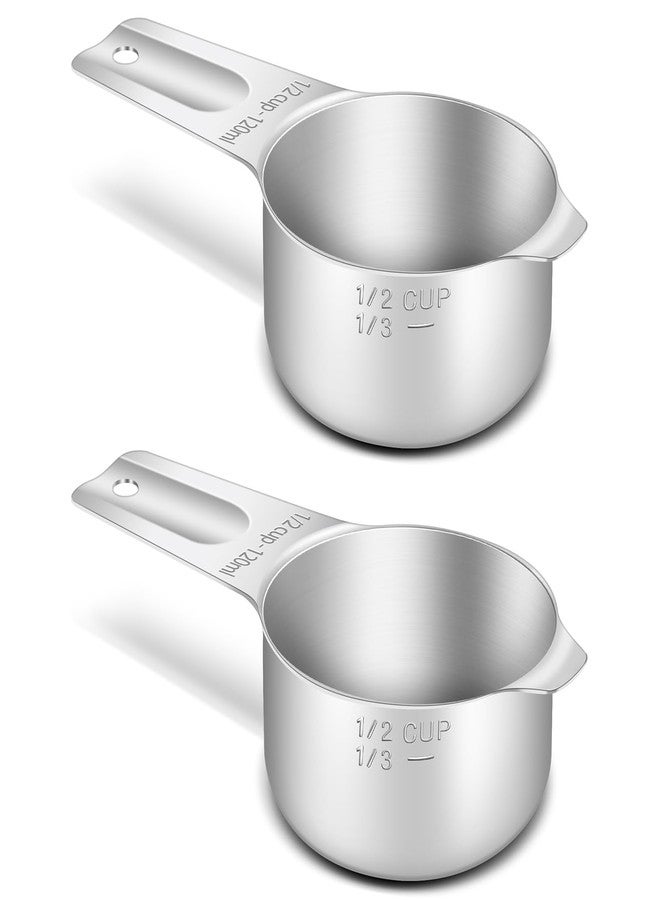 BERYLER 2PCS 1/2Cup (120ml, 4oz) Single Measuring Cup, Stainless Steel Measure Scoop, Metric and US Measurement, Heavy Duty, Dishwasher Safe - Image 1