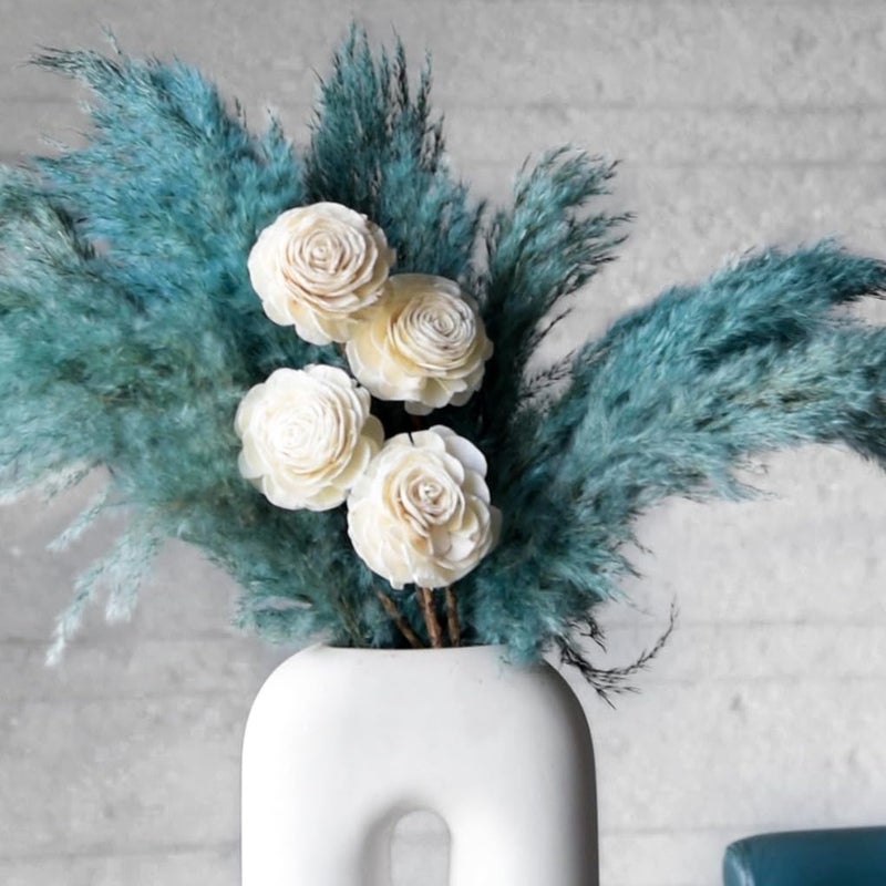 Flowers and Fillers Flowers and Fillers Ocean Blue Boho Pampas Bunch Natural Dried Flower EcoFriendly Flowers for Home Office Bedroom Table Decoration and Craft Items Corner Without Vase Pot