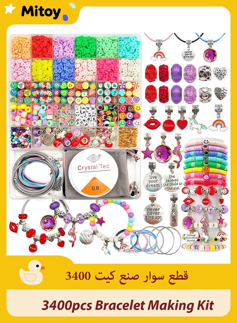 Mitoy 3400pcs Girls Toys Bracelet Making Kit, Charm Jewelry Making Kit Supplies, Unicorn/Mermaid Crafts Birthday Gifts for Girls Ages 5 6 7 8 9 10 11 12 Years Old - Image 1