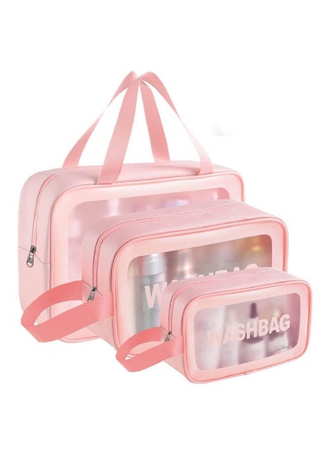 Cosmetic Bag, 3 Pcs Toiletry Bag Makeup Bag Travel Bag Set for Toiletries, Portable Toiletry Bags for Traveling Women, Translucent Waterproof Make Up Bag for Travel and Bathroom (Pink)