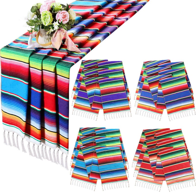 Panelee 12 Pcs Mexican Serape Table Runners Mexican Theme Party Table Decorations Colorful Striped Serape Table Blanket Runner Tablecloth for Cinco de Mayo Mexican Fiesta Party 14 x 84 Inch Mixed Colors