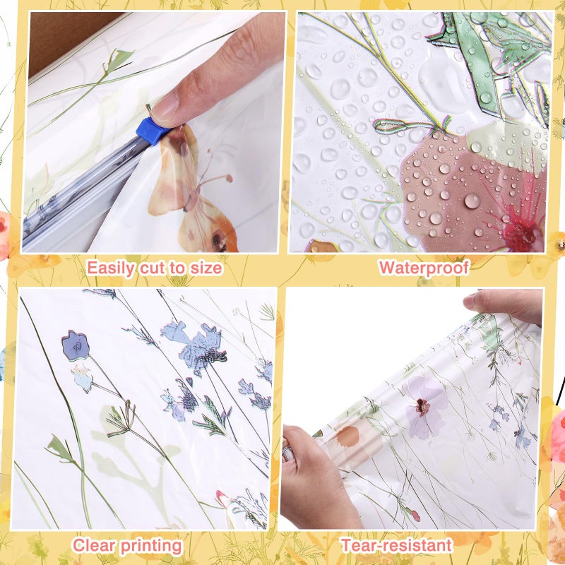 Tudomro 54 Inch x 100 ft Floral Tablecloth Roll, Spring Party Supplies, Waterproof Disposable Wildflower and Butterfly Cuttable Plastic Table Cover for Tea Birthday Wedding Babyshower Party Decoration - Image 3