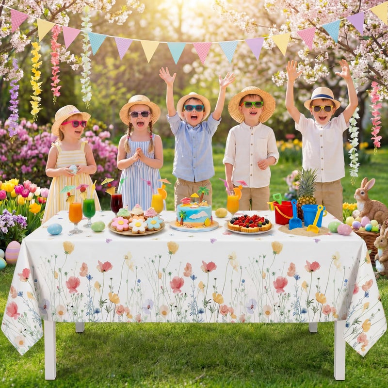 Tudomro 54 Inch x 100 ft Floral Tablecloth Roll, Spring Party Supplies, Waterproof Disposable Wildflower and Butterfly Cuttable Plastic Table Cover for Tea Birthday Wedding Babyshower Party Decoration - Image 5