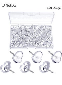 (100 Pieces) Heart Clear Push Pins for Cork Board, Transparent Heart Shaped Thumb Tacks Plastic Decorative Push Pins for Posters, Office, Photo Maps, School, Classroom Supplies