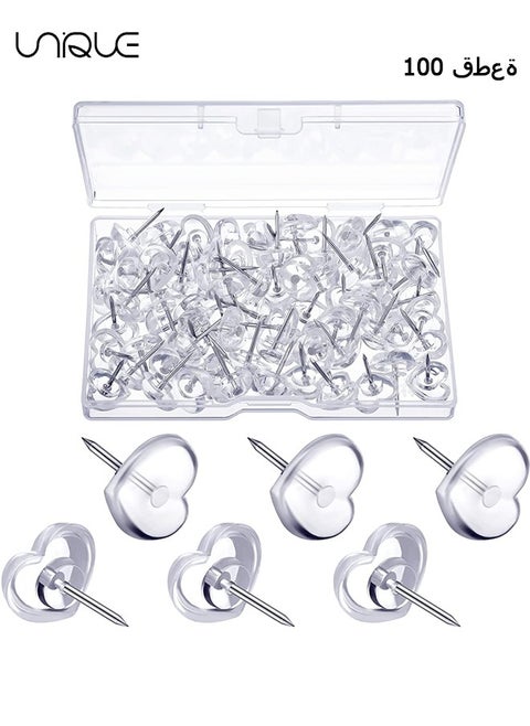 (100 Pieces) Heart Clear Push Pins for Cork Board, Transparent Heart Shaped Thumb Tacks Plastic Decorative Push Pins for Posters, Office, Photo Maps, School, Classroom Supplies