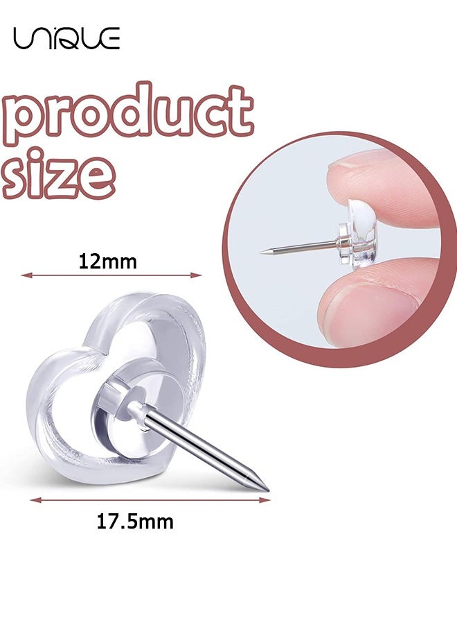Unique - (100 Pieces) Heart Clear Push Pins for Cork Board, Transparent Heart Shaped Thumb Tacks Plastic Decorative Push Pins for Posters, Office, Photo Maps, School, Classroom Supplies - Image 1
