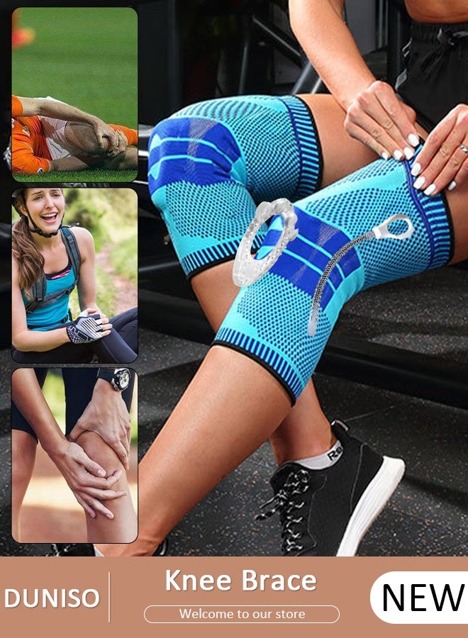DUNISO دعامة الركبة مع مثبتات جانبية ووسادات جل الرضفة دعامات ضغط قابلة للتعديل لدعم الركبة لألم الركبة وتمزق الغضروف المفصلي والرباط الصليبي الأمامي والتهاب المفاصل وتخفيف آلام المفاصل والتعافي من الإصابات - Image 1