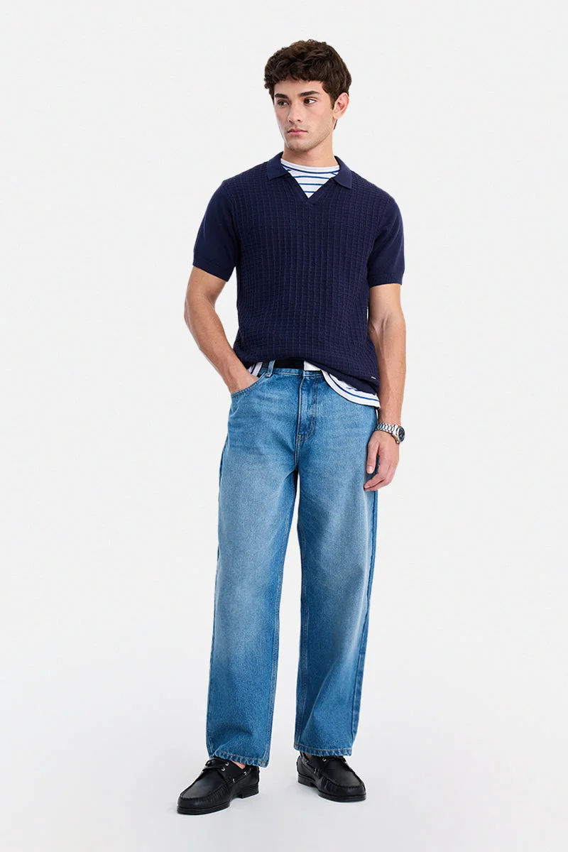 سنيتش Blue Solid Loose Fit Streetwear Jeans