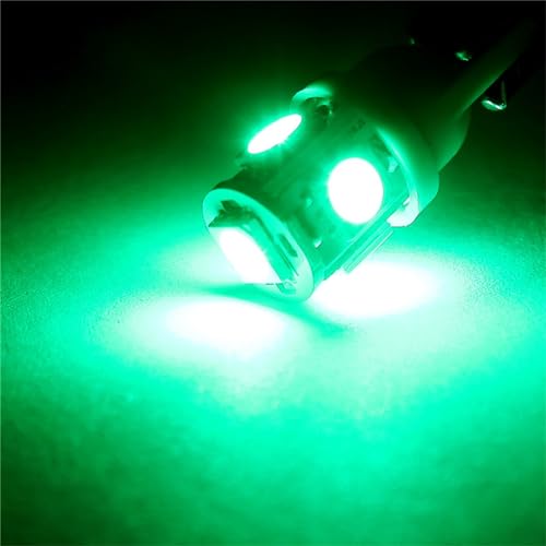 cciyu 194 Extremely Bright:LED Bulbs T10 5-5050-SMD Light Lamp License Plate Light Lamp Wedge T10 168 2825 W5W Green Pack of 2 - Image 5