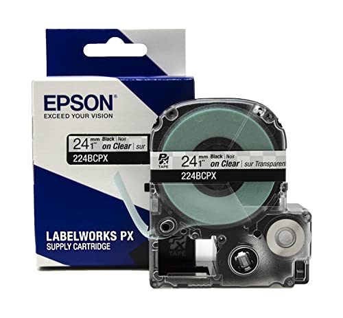 LABELWORKS Epson LABELWORKS 224BCPX Genuine PET (Polyester) Tape Cartridge - Black on Clear Label Maker Tape - 1" (24MM) Wide, 30' - Image 1