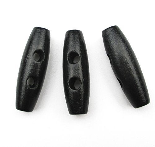 ALL in ONE 50pcs Black 2 Hole Scrapbooking Sewing Wood Toggle Buttons Stained Chery Oval 35x11mm(1-3/8x7/16”) - Image 1