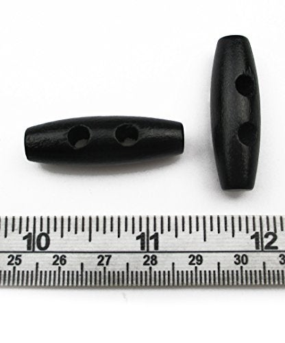 ALL in ONE 50pcs Black 2 Hole Scrapbooking Sewing Wood Toggle Buttons Stained Chery Oval 35x11mm(1-3/8x7/16”) - Image 2