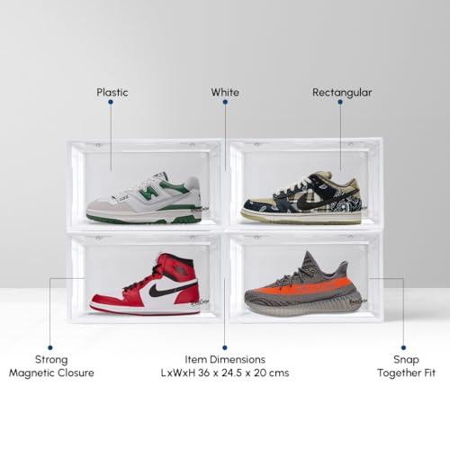 Bear Care Sneaker Box White (Pack of 1) | Front-Opening, Heavy-Duty | Stackable Shoe Storage Organizer Crate with Magnetic Closure | Clear Sneaker Display & Dust-Proof Access Container - Image 4
