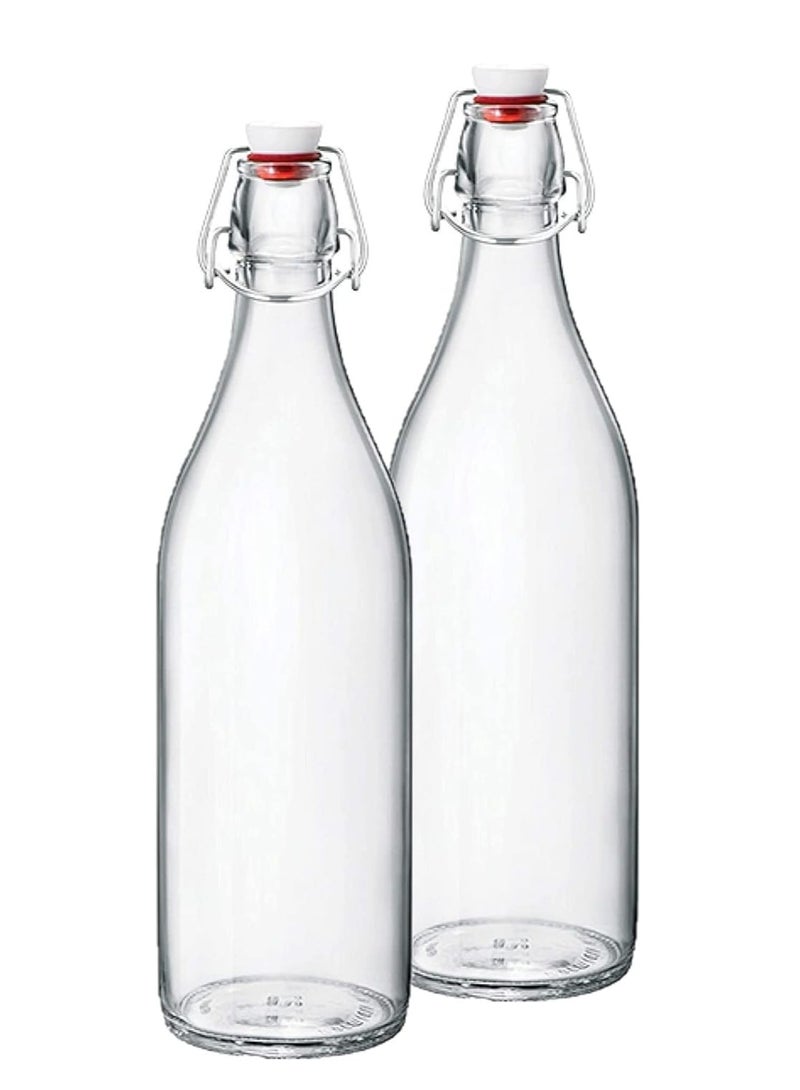 هوم زون هوم زون مجموعة من 2 قطع زجاجة زجاجية للزيت والماء والخل قابلة لاعادة الاستخدام ضمن مع غطاء متحرك، (1 لتر) - Image 1