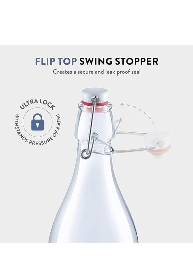 هوم زون هوم زون مجموعة من 2 قطع زجاجة زجاجية للزيت والماء والخل قابلة لاعادة الاستخدام ضمن مع غطاء متحرك، (1 لتر) - Image 4