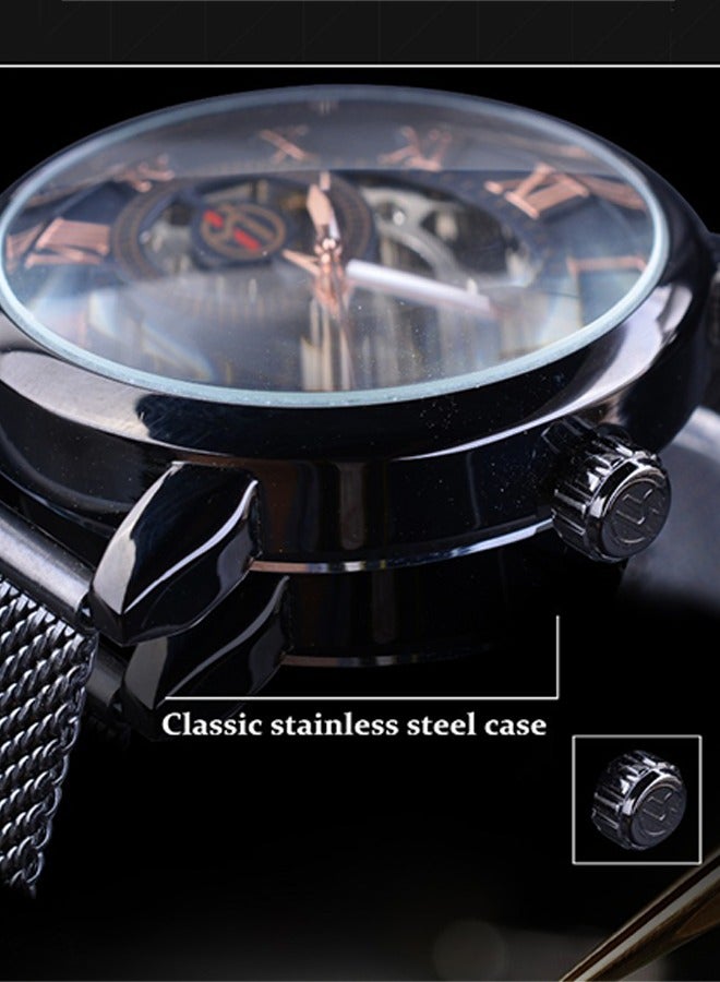 FORSINING ​​Forsining Men's Fashion Mechanical Watch - Black Case with Rose Gold-Tone Markers, Skeleton Dial Design, Business Casual Style for Daily Wear & Formal Occasions​​  - Image 5