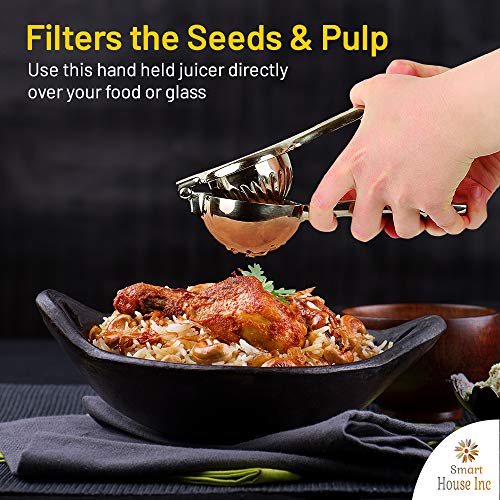SP HOME GOODS Extra-Large Stainless Steel Lemon Squeezer - Manual Fruit Juicer with Seeds and Pulp Filter - Metal Juicer Press for Juicing Lemons, Limes, Oranges, and Pomegranate - Image 4