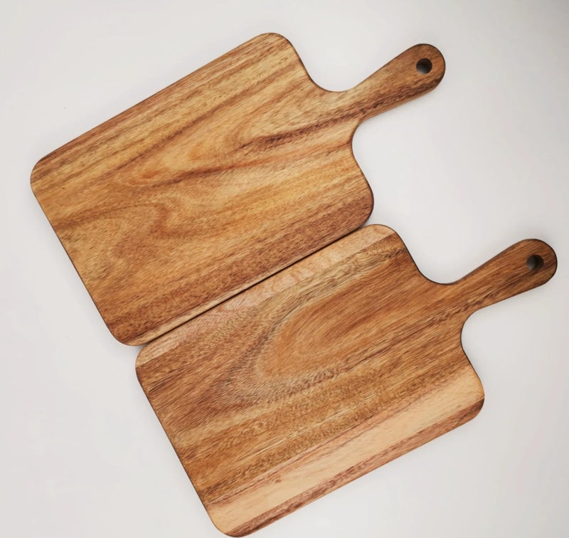ZeQi 2 Pack Small Acacia Wood Cutting Board with Handle 13.7''X7'', Chopping Board, Charcuterie Board, Serving Board for Cheese, Bread, Meat, Vegetables & Fruits (2 Pack Rectangular) - Image 5