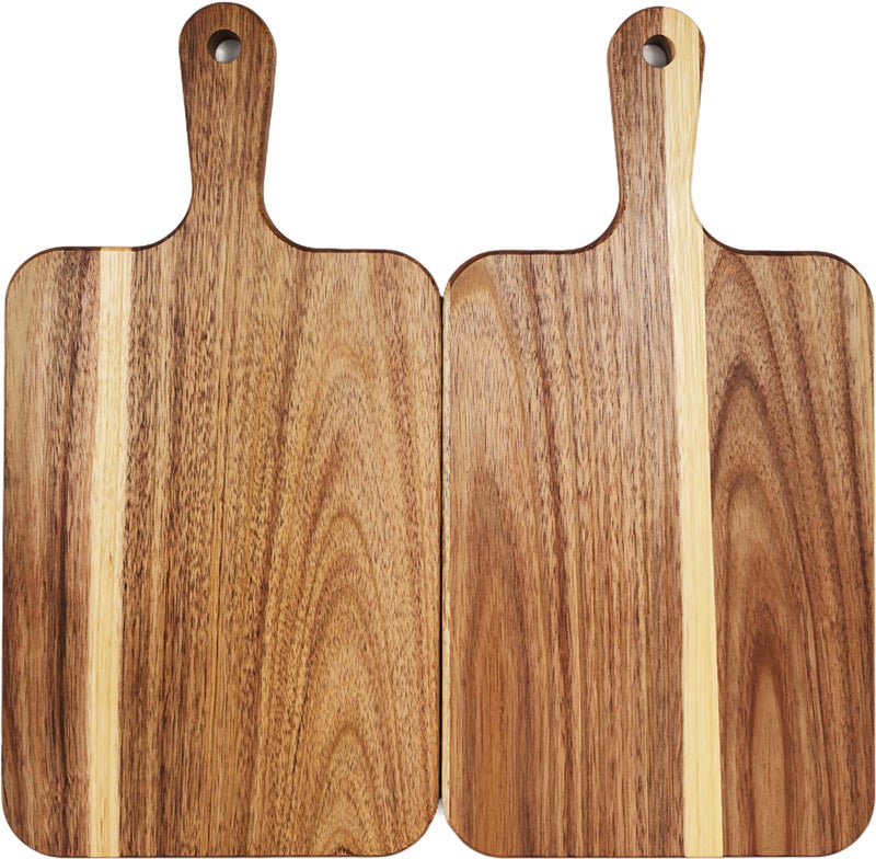 ZeQi 2 Pack Small Acacia Wood Cutting Board with Handle 13.7''X7'', Chopping Board, Charcuterie Board, Serving Board for Cheese, Bread, Meat, Vegetables & Fruits (2 Pack Rectangular) - Image 1