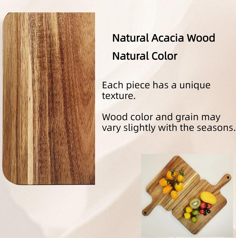 ZeQi 2 Pack Small Acacia Wood Cutting Board with Handle 13.7''X7'', Chopping Board, Charcuterie Board, Serving Board for Cheese, Bread, Meat, Vegetables & Fruits (2 Pack Rectangular) - Image 4