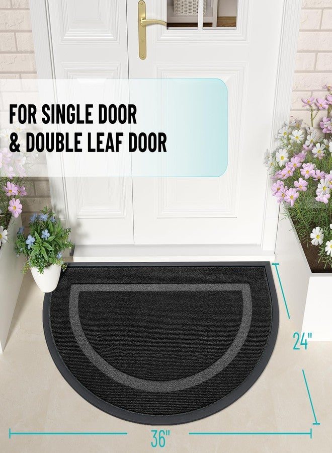 OLANLY Half Circle Door Mat Indoor Outdoor Entrance Welcome, Waterproof All-Season, All-Weather Doormat, Sturdy Natural Rubber, Low Profile, Easy Clean Patio Porch Entryway Mat, 36x24, Black - Image 3