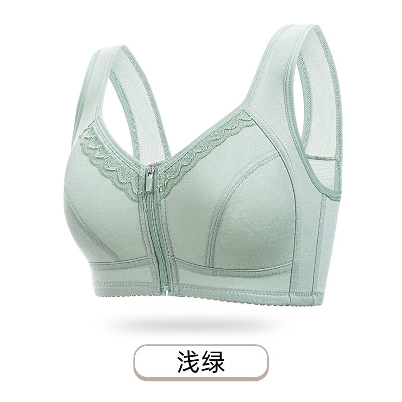 Front Zipper Middle-Aged And Elderly Printed Large Size Intimates For Women Without Rims Wide Shoulder Straps Soft Cotton Cup Vest Style New Bra - Image 1