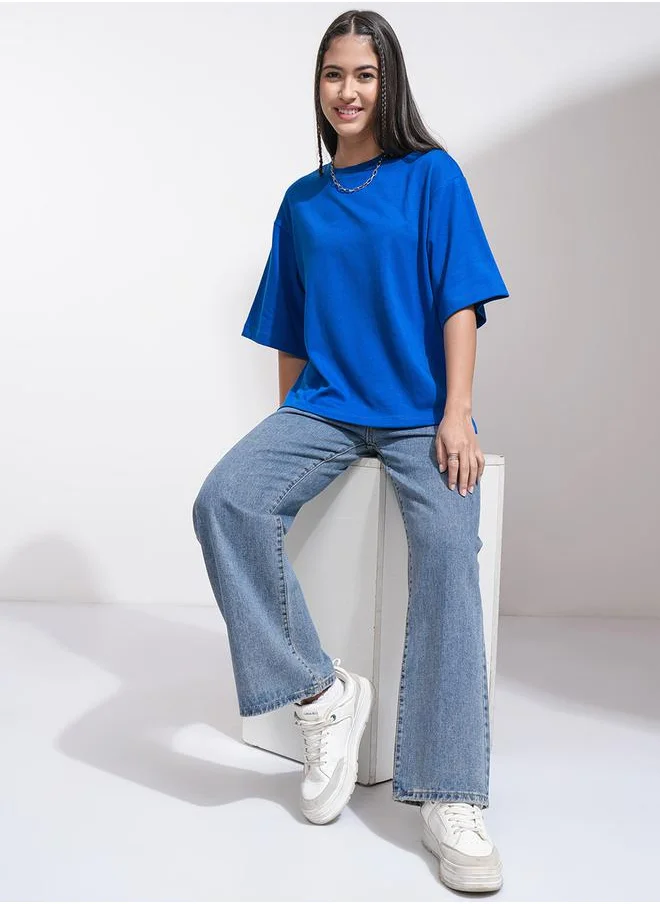 Tokyo Talkies Solid Drop Shoulder Oversized T-Shirt