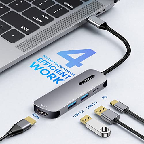 Verilux® USB C HUB 4 in 1 USB C to HDMI Adapter with 4K@30Hz HDMI, 2.0/3.0 USB Adapter Multiple Port, PD 100W & USB C Data Port USB Type C Hub for Laptop, MacBook Pro Air 20CM USB Hub Long Cable - Image 5