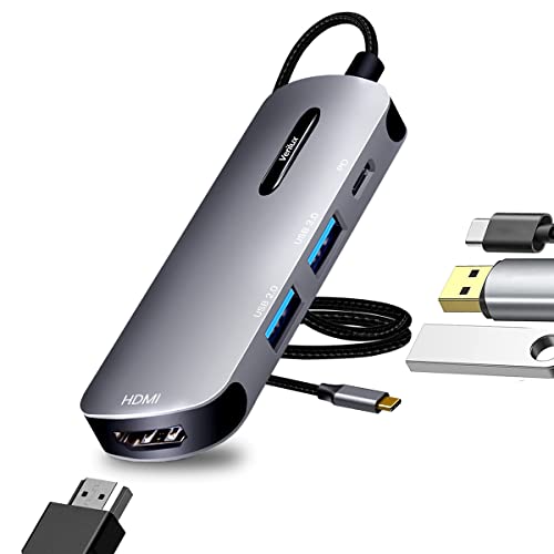 Verilux® USB C HUB 4 in 1 USB C to HDMI Adapter with 4K@30Hz HDMI, 2.0/3.0 USB Adapter Multiple Port, PD 100W & USB C Data Port USB Type C Hub for Laptop, MacBook Pro Air 20CM USB Hub Long Cable - Image 1