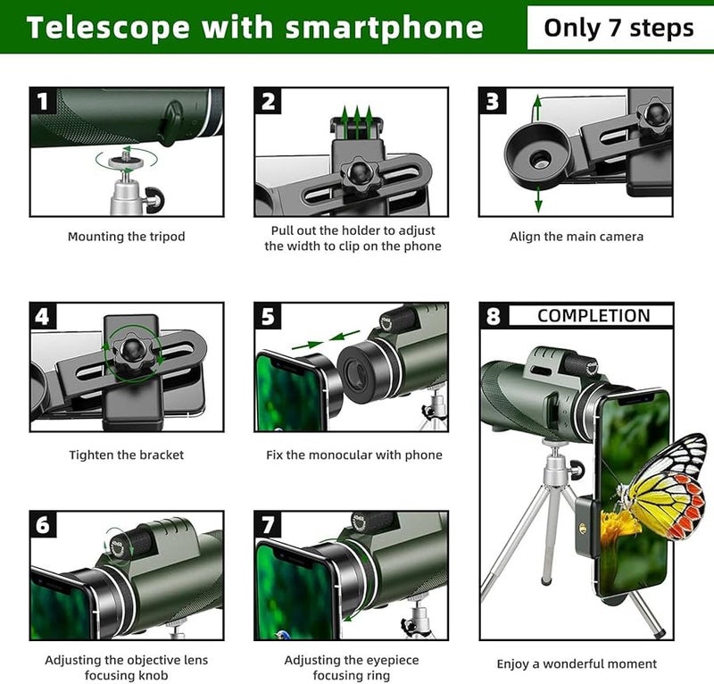 Black 80X100 High Power Outdoor Monocular Telescope For Bird Watching With Smartphone Adapter - Image 5