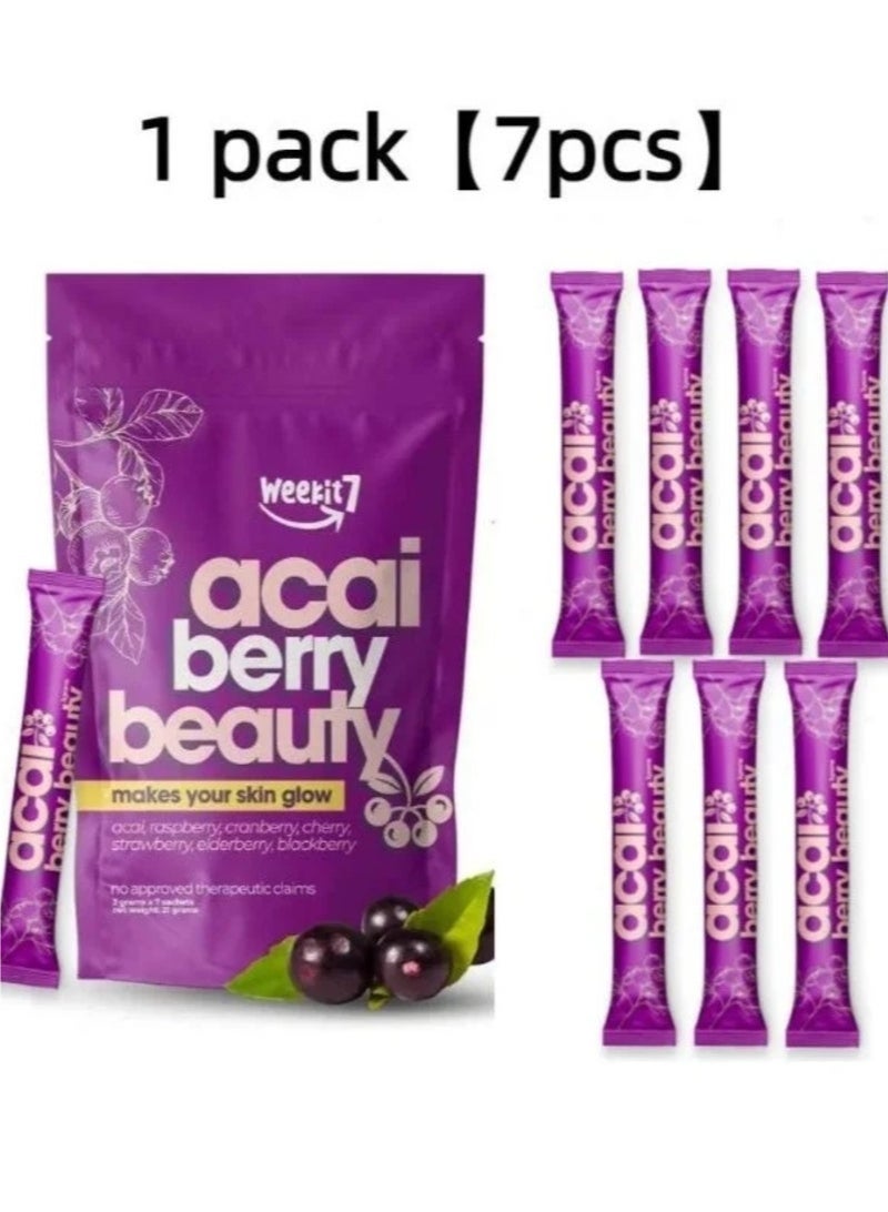 WEEKiT7 Acai Berry Beauty Drink Stick – Glow Support, Antioxidant Superfruit Blend for Skin Radiance & Wellness – 7 Sachets - Image 1