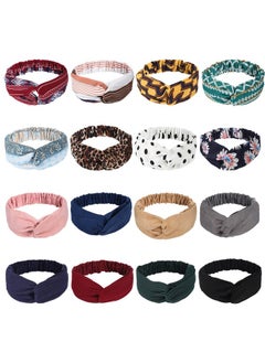 Meartchy Meartchy 16 Pcs Hairbands for Women, Boho Headbands, Vintage Head Bands, Floral Twisted Criss Cross Elastic Head Wrap Hair Accessories  - Image 1