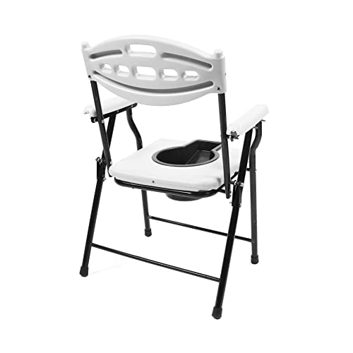 PHYSIQO Folding Elderly Disabled Man And Pregnant Woman Stainless Steel Shower And Bathing Room Mobile Commode Chair With Toilet Seat Comfortable Safe Toliet Stool Anti-Skid(100 Kg Weight Capacity) - Image 5