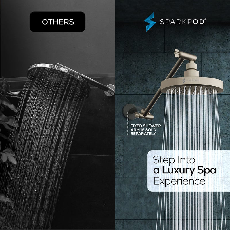 SparkPod Round Rain Shower Head with Extension Arm - Height Adjustable Shower Head with High Pressure Performance - Easy 1-Minute Installation (11" Arm Extension, Elegant Brushed Nickel) - Image 2