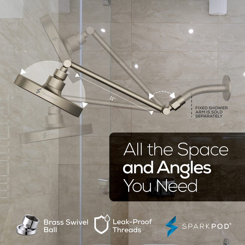 SparkPod Round Rain Shower Head with Extension Arm - Height Adjustable Shower Head with High Pressure Performance - Easy 1-Minute Installation (11" Arm Extension, Elegant Brushed Nickel) - Image 5