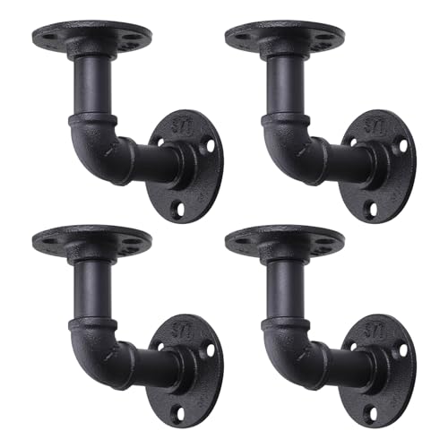 MUZIK 4 Pack Pipe Floating Shelf Bracket Heavy Duty, Black L Pipes Shelf Brackets Iron Shelving Brackets for Shelves - Vintage DIY Pipe Shelf (4*4 Inch) - Image 1