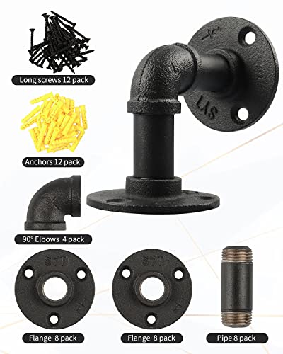 MUZIK 4 Pack Pipe Floating Shelf Bracket Heavy Duty, Black L Pipes Shelf Brackets Iron Shelving Brackets for Shelves - Vintage DIY Pipe Shelf (4*4 Inch) - Image 3