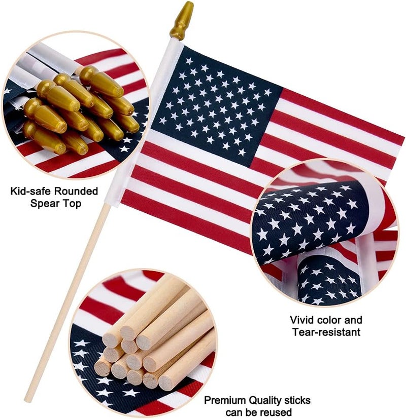 Uelfbaby 12 Pack Small American Flags on Stick Small US Flags/Mini American Flags for Outside 4x6 Inch American Hand Held Stick Flags with Kid-Safe Spear Top, Patriotic Veterans Day Decorations, 4th of July Decorations - Image 2