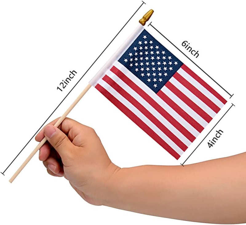 Uelfbaby 12 Pack Small American Flags on Stick Small US Flags/Mini American Flags for Outside 4x6 Inch American Hand Held Stick Flags with Kid-Safe Spear Top, Patriotic Veterans Day Decorations, 4th of July Decorations - Image 3
