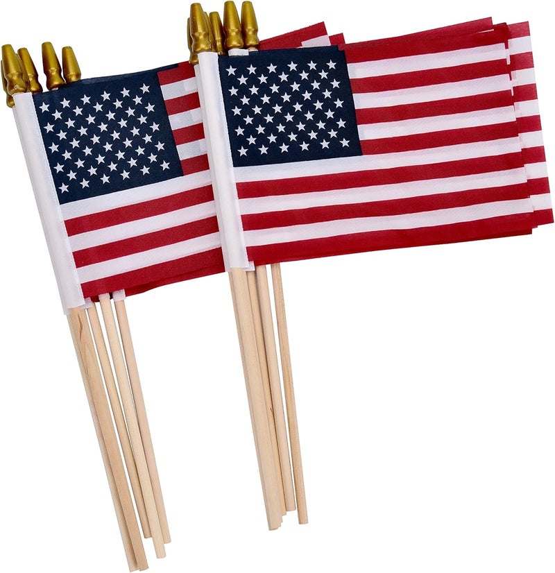 Uelfbaby 12 Pack Small American Flags on Stick Small US Flags/Mini American Flags for Outside 4x6 Inch American Hand Held Stick Flags with Kid-Safe Spear Top, Patriotic Veterans Day Decorations, 4th of July Decorations - Image 1
