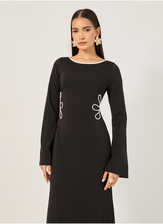 Styli - Contrast Trim Bell Sleeves Sheath Midi Dress - Image 1