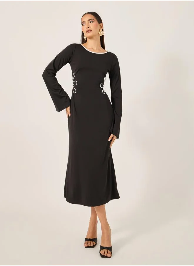 ستايلي Contrast Trim Bell Sleeves Sheath Midi Dress