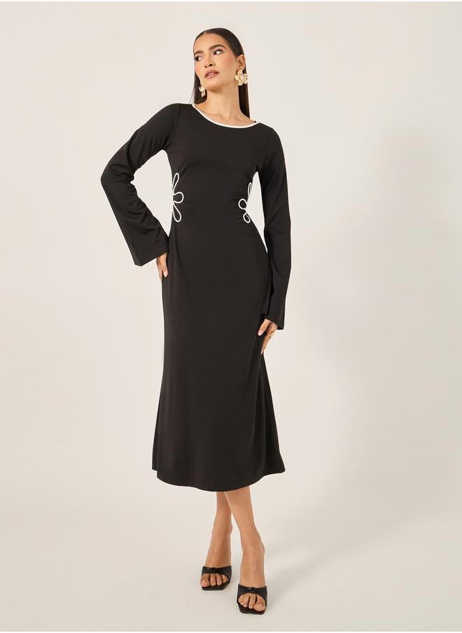 Styli - Contrast Trim Bell Sleeves Sheath Midi Dress - Image 1