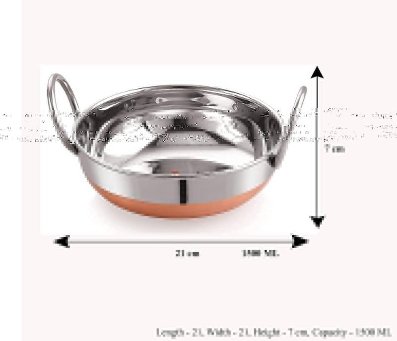 RSPTJM RJ kitchenware Store kadhai Copper Bottom kadai Cooking Stainless Steel Bottom Pot Pans for Frying (3 Liter Copper Bottom Steel kadai) - Image 3