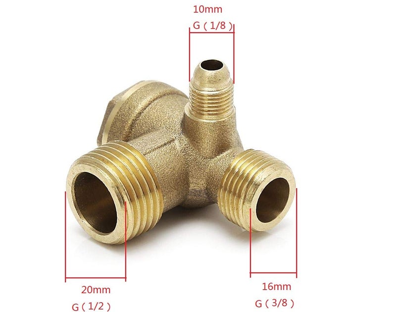 Dtacke 3-Port Brass Male Threaded Air Compressor Check Valve 90-Degree Right Air Compressor Valve Air Compressor Parts Air Check Valve (1/2"x 3/8" x 1/8") - Image 3
