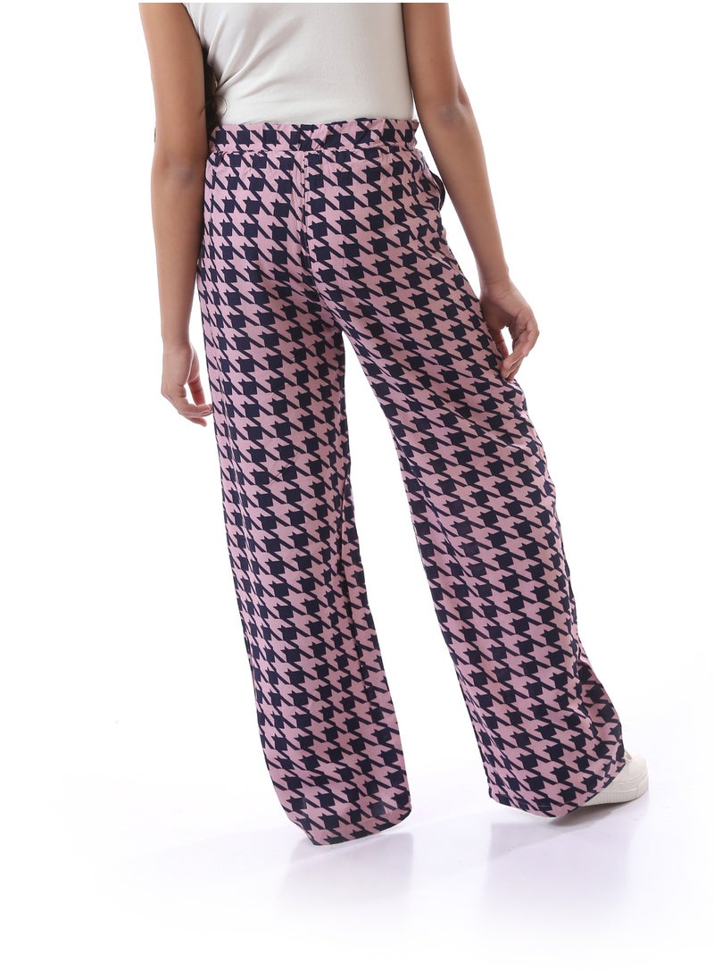 Andora - Houndstooth Patterned Girls Pants With Side Pockets - Cashmere & Navy Blue - Image 1