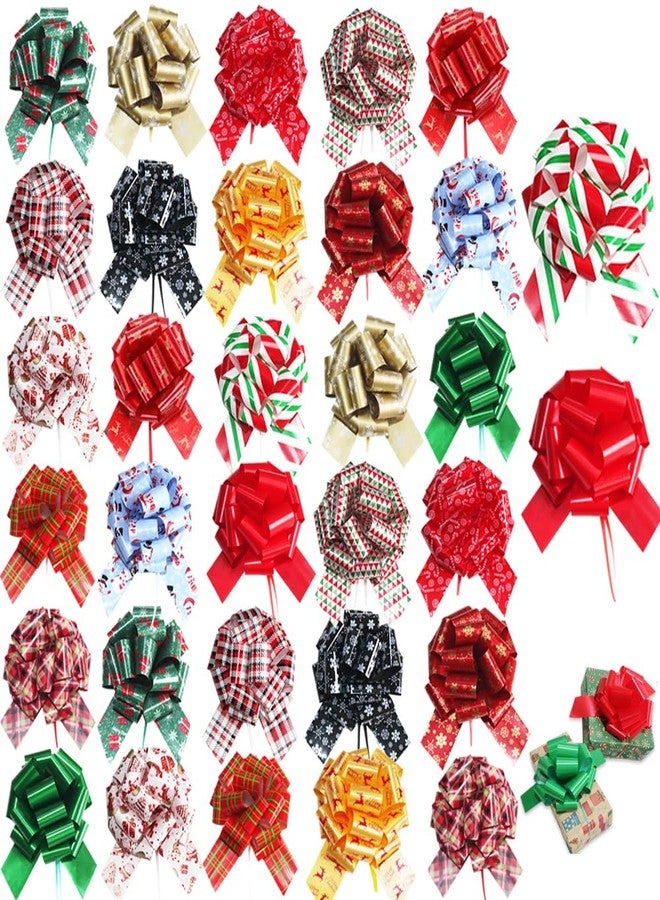 LHMTFCYY 32 pcs Christmas Bows for Gift Wrapping,5 inch Xmas Gift Pull Bows,Christmas Gift Bows for Christmas Tree,Gift Baskets,Christmas Wrapping Decoration (32 Pcs) - Image 1